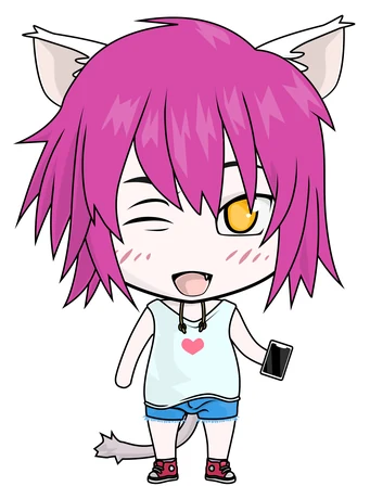 A pink-haired chibi with cat ears