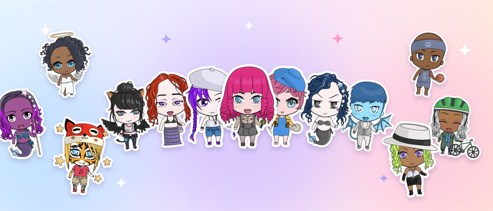 A colorful cast of characters made with ChibiStudio